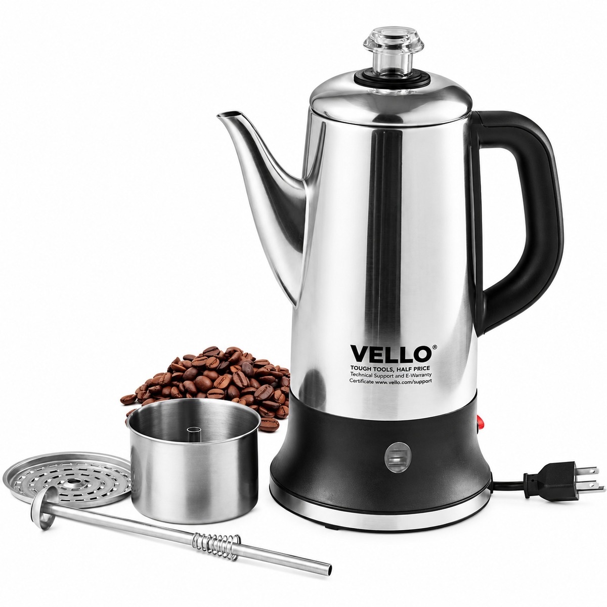 12-Cup Electric Percolator Coffee Pot, 304 Stainless Steel