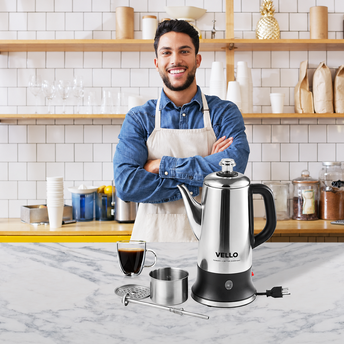 12-Cup Electric Percolator Coffee Pot, 304 Stainless Steel