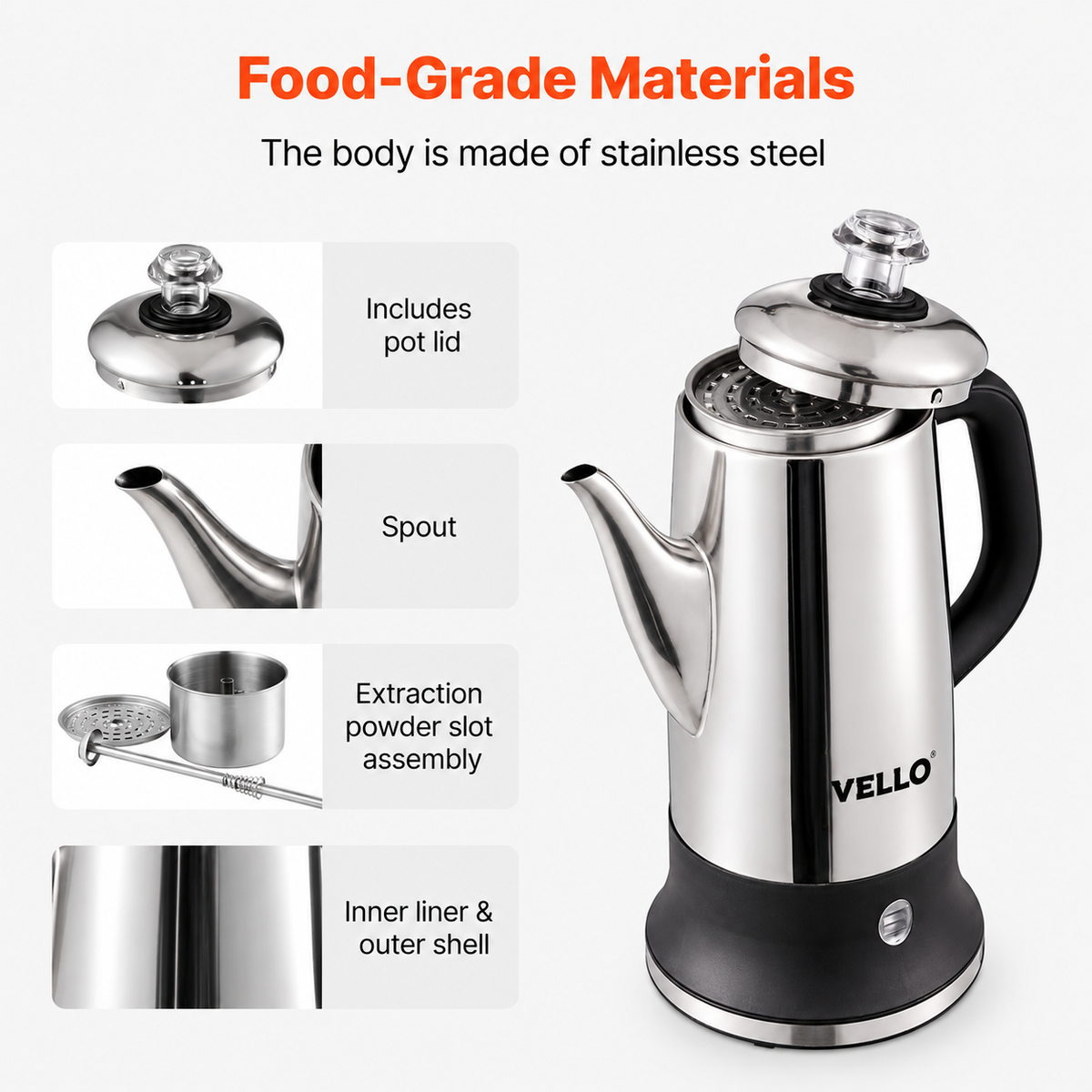 12-Cup Electric Percolator Coffee Pot, 304 Stainless Steel